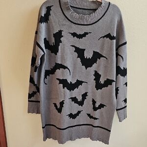 Amazon Gray Sweater with Black Bat Design